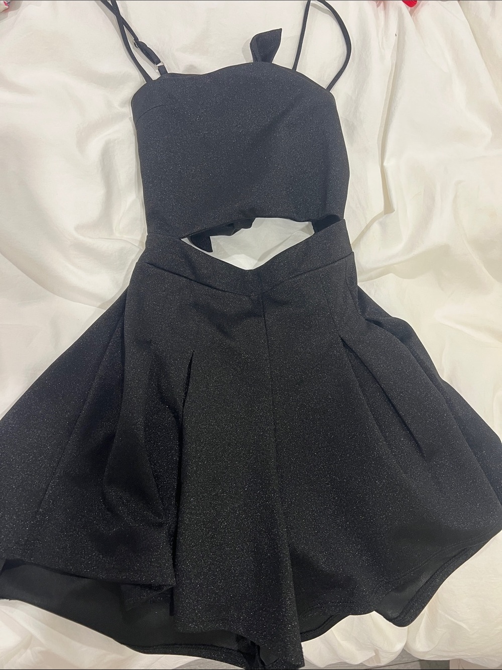 Lucy in the Sky Black Sparkle Cutout Playsuit with Bow Detail
